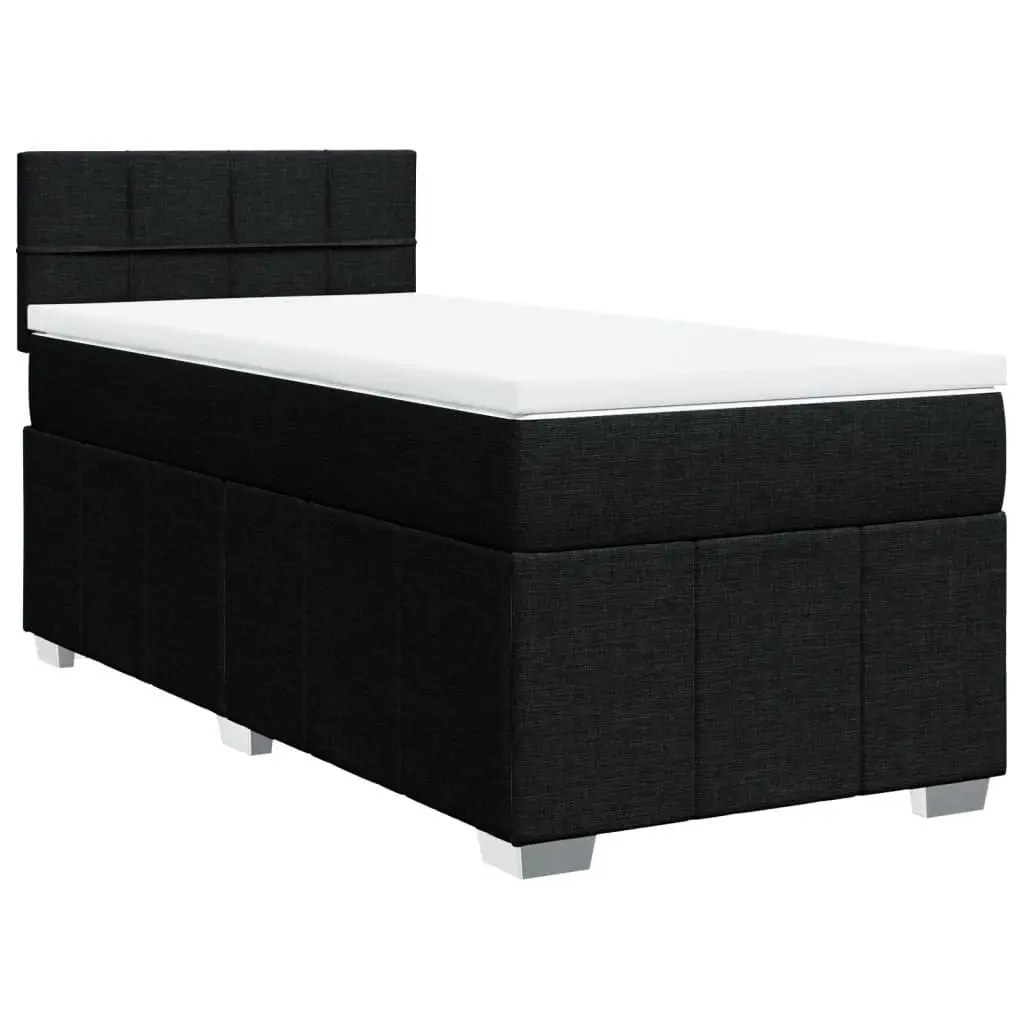 King Single Box Spring Bed with Pocket Mattress LED Lights Black Fabric
