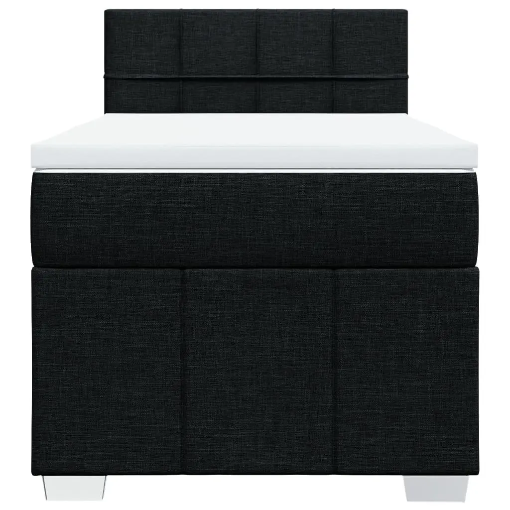 King Single Box Spring Bed with Pocket Mattress LED Lights Black Fabric