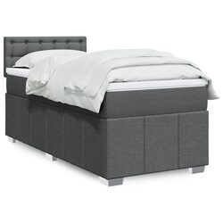 King Single Box Spring Bed: Grey Fabric Frame & Pocket Mattress