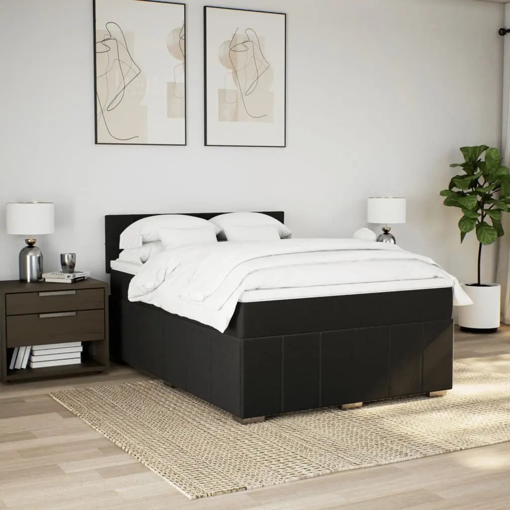 Double Box Spring Bed with Pocket Mattress and LED Lights Black Fabric
