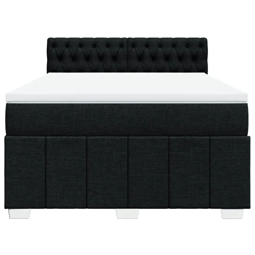 Double Box Spring Bed with Pocket Mattress LED Lights Black Fabric