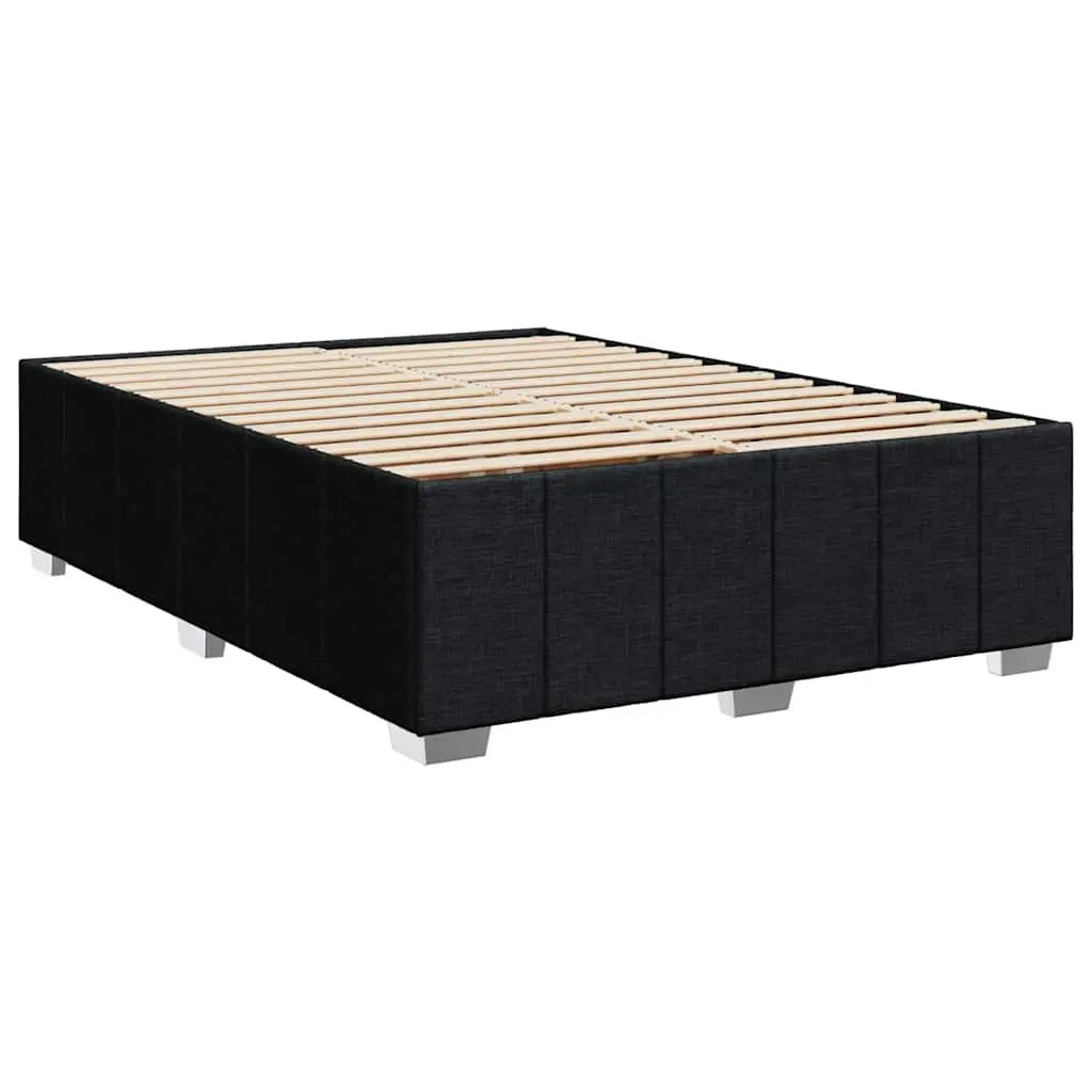 Double Box Spring Bed with Pocket Mattress LED Lights Black Fabric