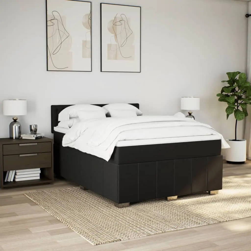 Box Spring Bed with Pocket Mattress and LED Lights for Bedroom Black Fabric