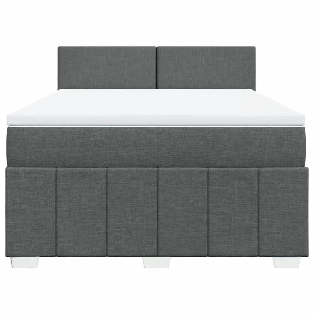 Queen Box Spring Bed with Pocket Spring Mattress LED Lights Grey Fabric Frame
