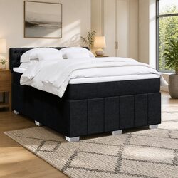 Queen Box Spring Bed with Pocket Spring Mattress LED Lights Black Fabric