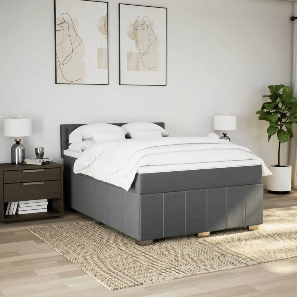 Queen Box Spring Bed with Pocket Spring Mattress and LED Lights