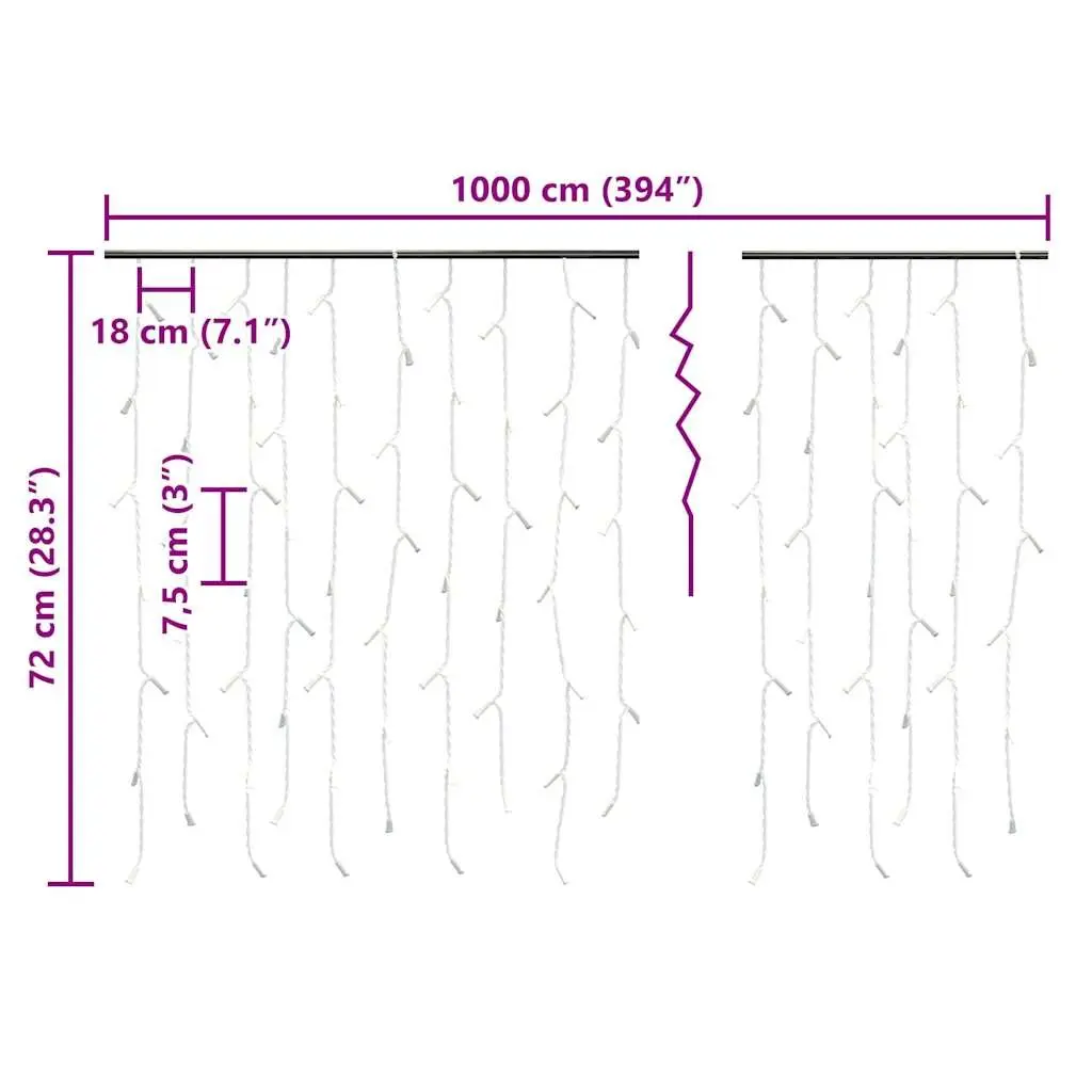 LED Curtain Icicle Lights Indoor Outdoor 10m 400 LEDs Warm White