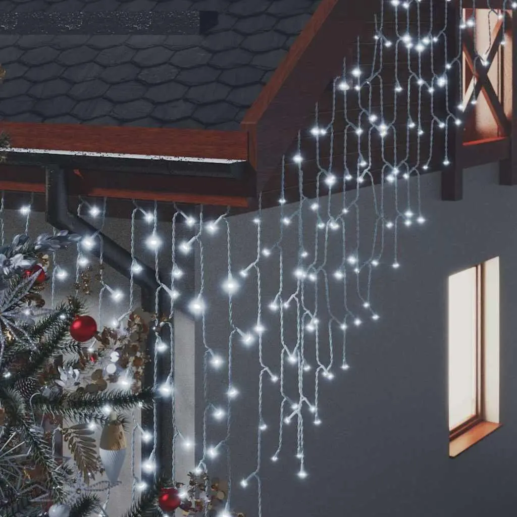 LED Curtain Icicle Lights for Indoor and Outdoor Use 10m Cold White