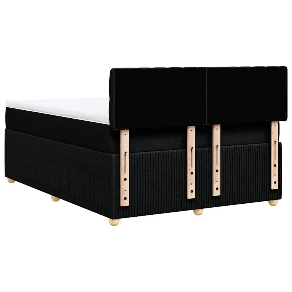 Double Box Spring Bed Double Size with Pocket Spring Mattress and LED Lights Black Fabric Frame