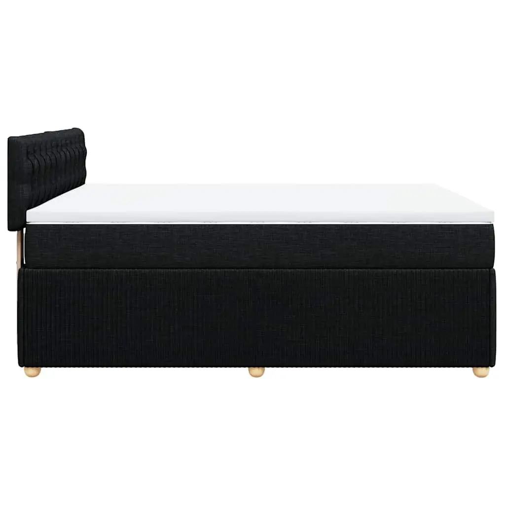 Double Box Spring Bed Double Size with Pocket Spring Mattress and LED Lights Black Fabric Frame