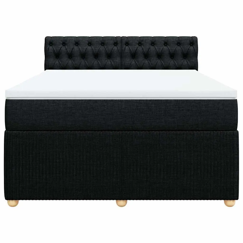 Double Box Spring Bed Double Size with Pocket Spring Mattress and LED Lights Black Fabric Frame