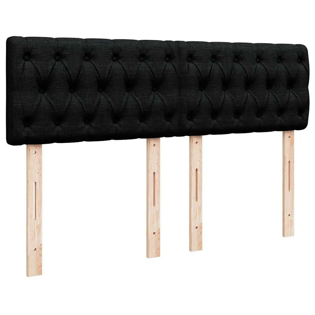Double Box Spring Bed Double Size with Pocket Spring Mattress and LED Lights Black Fabric Frame
