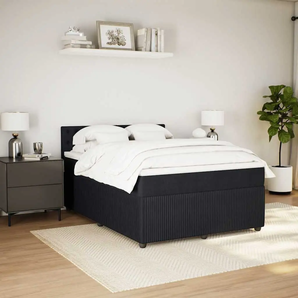 Double Box Spring Bed with Mattress for Bedroom Black Fabric Double Size
