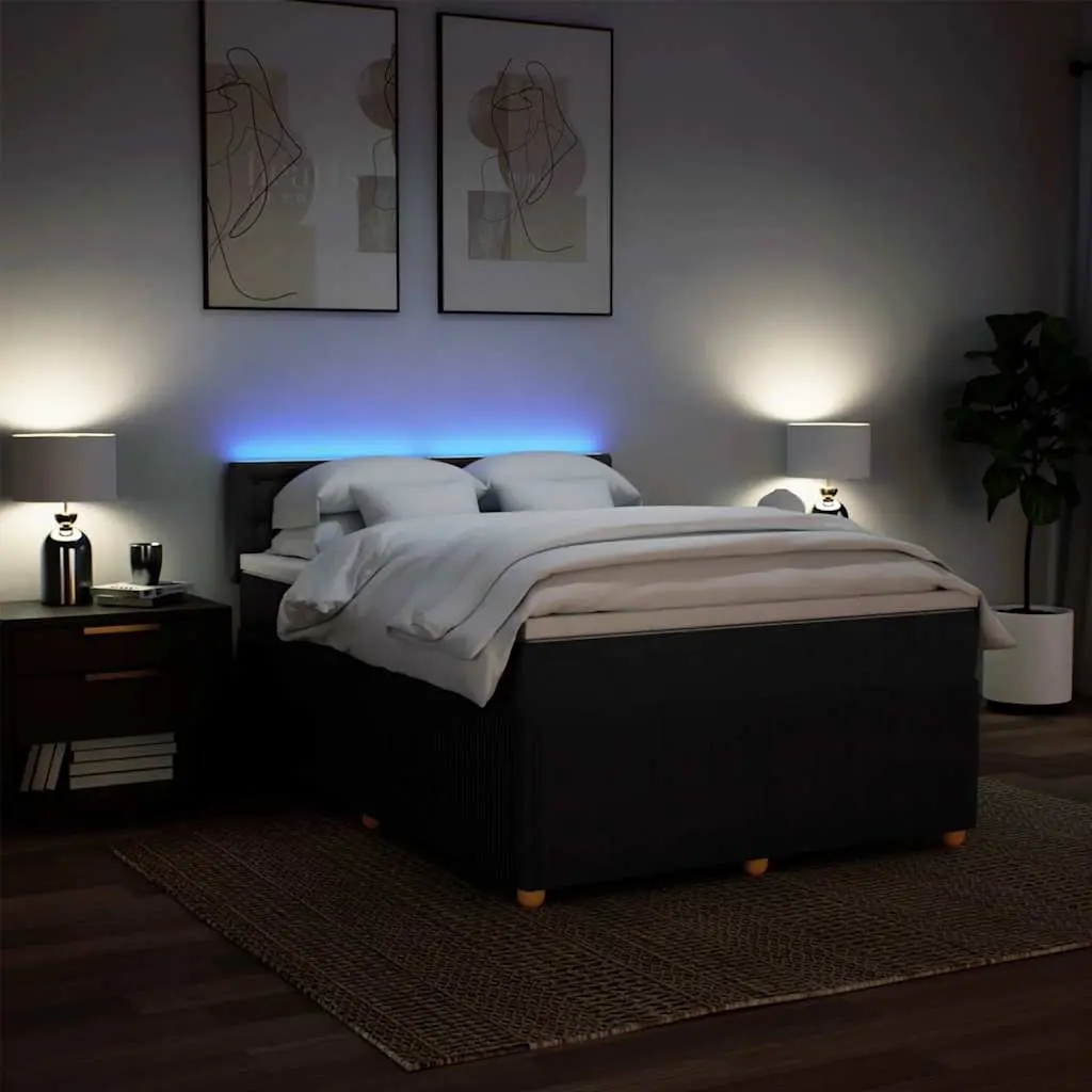 Double Box Spring Bed with Mattress for Bedroom Black Fabric Double Size