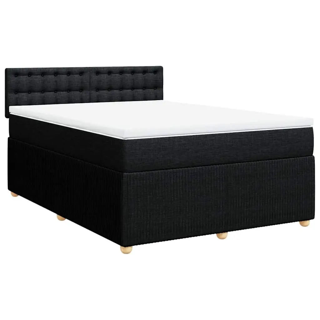 Double Box Spring Bed with Mattress for Bedroom Black Fabric Double Size