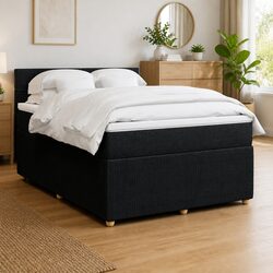 Queen Box Spring Bed with Pocket Spring Mattress LED Lights Dark Grey Fabric