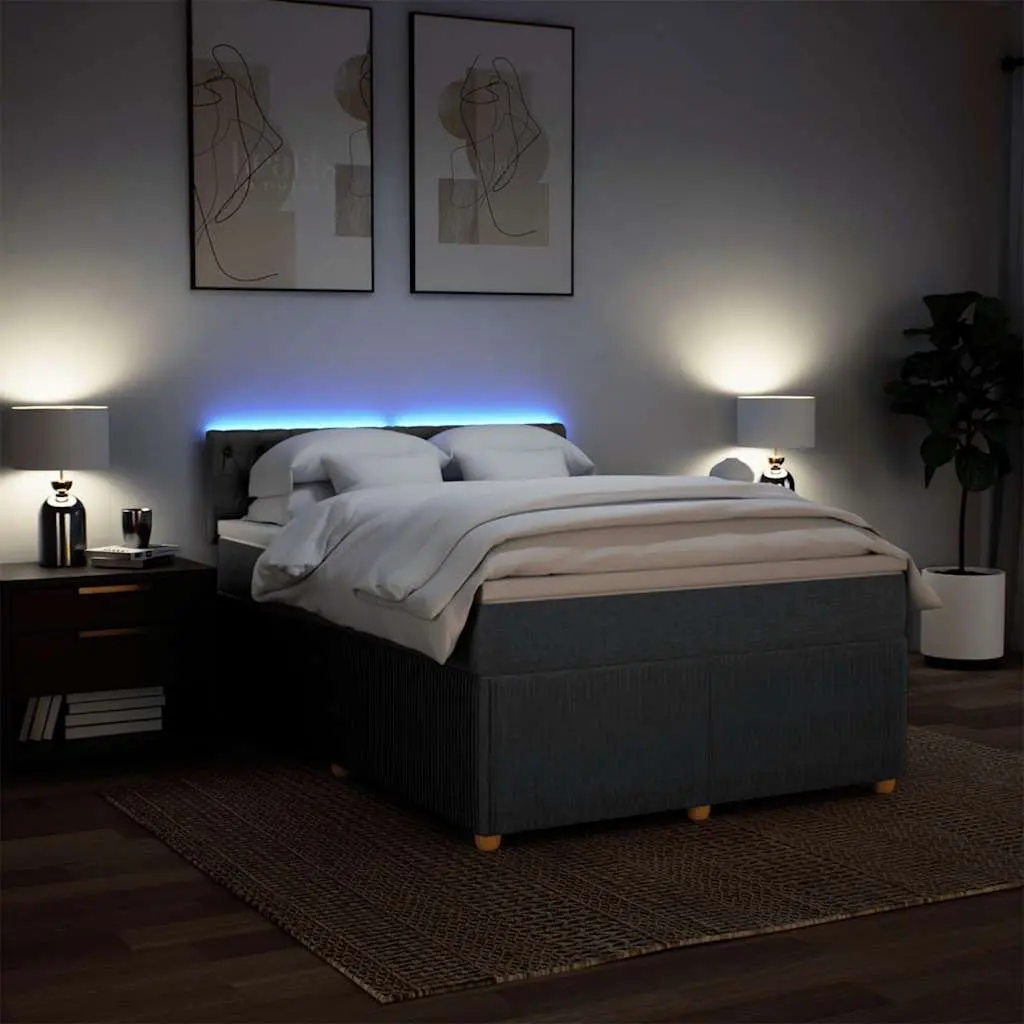 Queen Bed with Adjustable LED Lighting Pocket Spring Mattress Grey Fabric