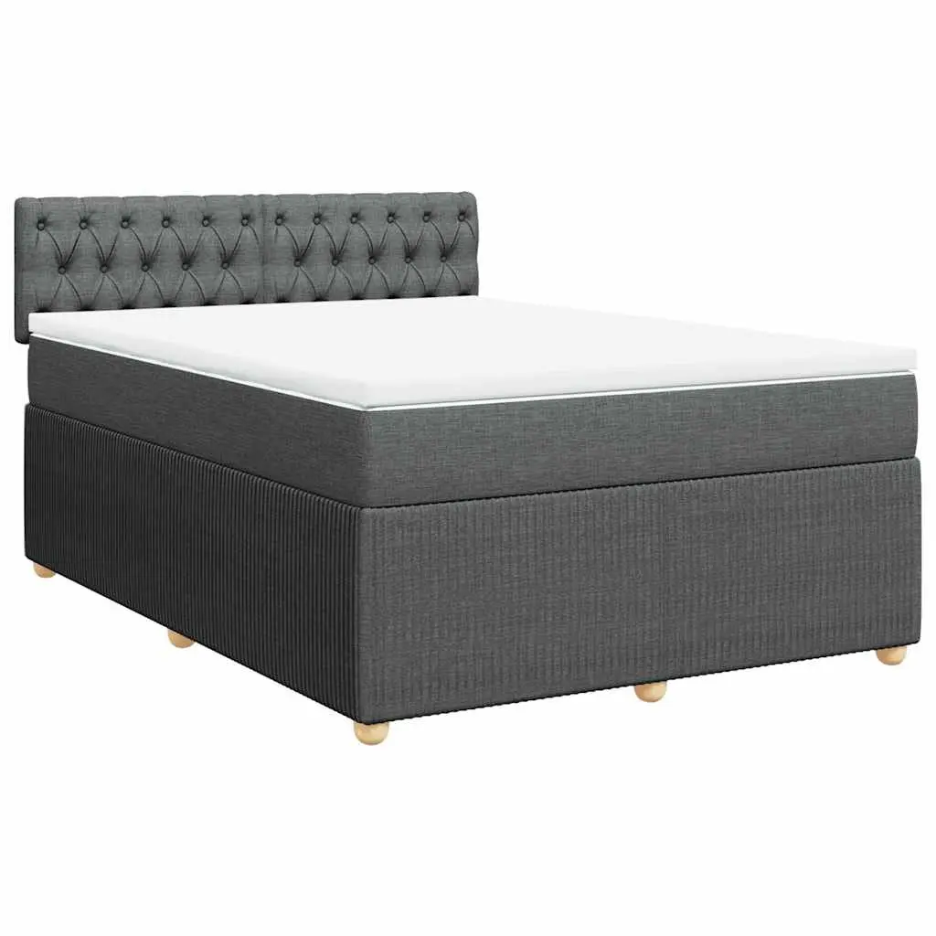 Queen Bed with Adjustable LED Lighting Pocket Spring Mattress Grey Fabric