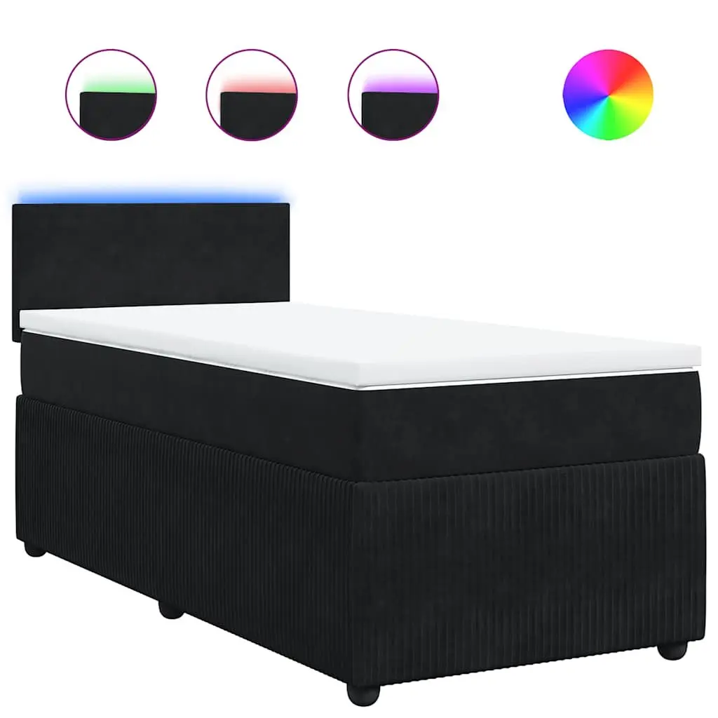 Box Spring Bed with Pocket Spring Mattress LED Lights King Single Grey Velvet