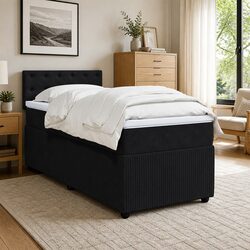 King Single Box Spring Bed with Pocket Spring Mattress LED Light Grey Velvet