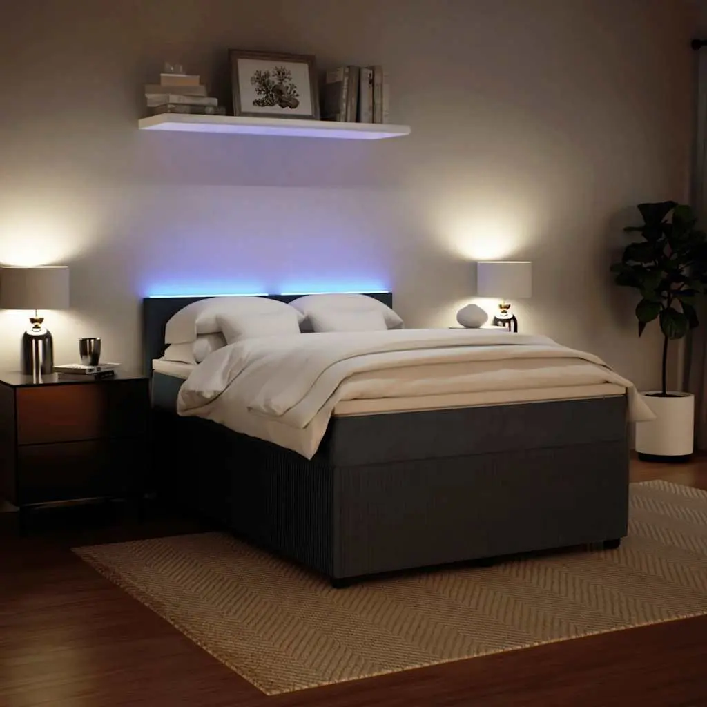 Double Box Spring Bed with Pocket Spring Mattress LED Lights Grey Velvet