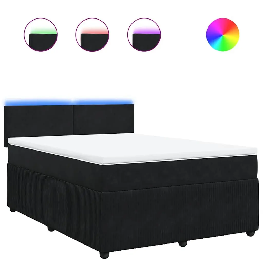 Box Spring Bed with Pocket Spring Mattress LED Lights Double Grey Velvet