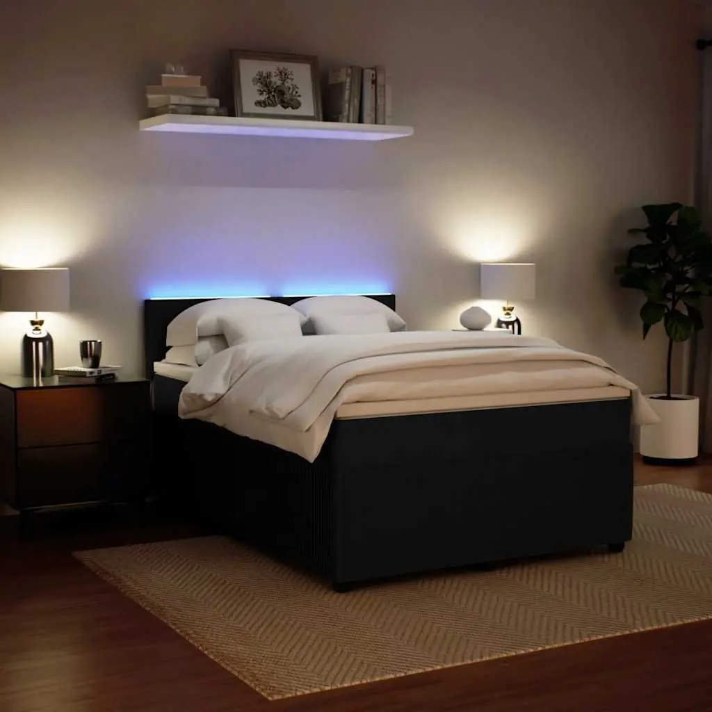 Box Spring Bed with Pocket Spring Mattress LED Lights Double Grey Velvet