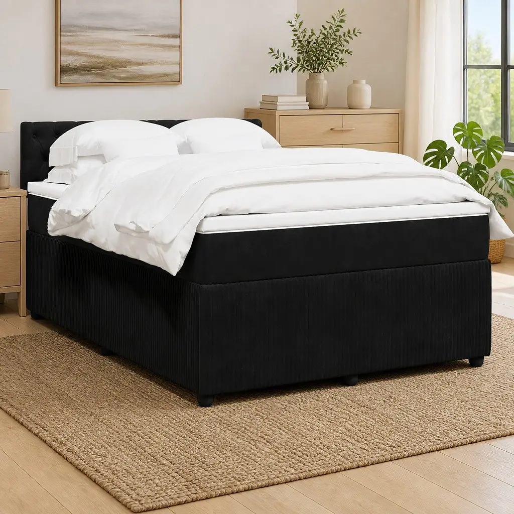 Box Spring Bed with Pocket Mattress LED Lights Double Velvet Grey Bedroom