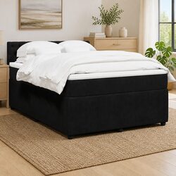 Box Spring Bed with Pocket Mattress LED Lights Double Velvet Grey Bedroom