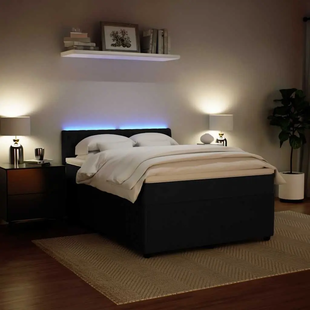Box Spring Bed with Pocket Mattress LED Lights Double Velvet Grey Bedroom