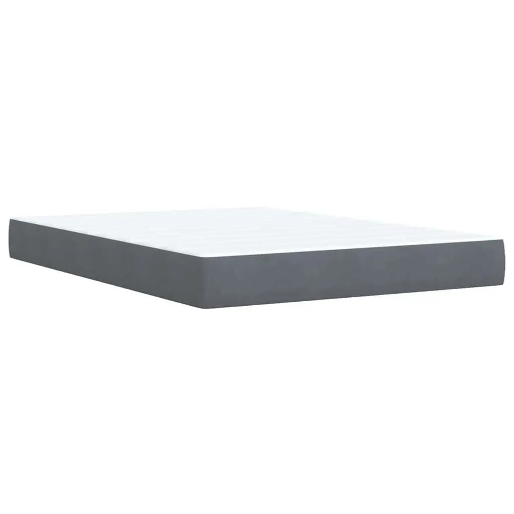 Grey Velvet Box Spring Bed with Integrated LED Lights