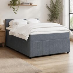 Queen Box Spring Bed: Velvet Upholstered with Pocket Spring Mattress