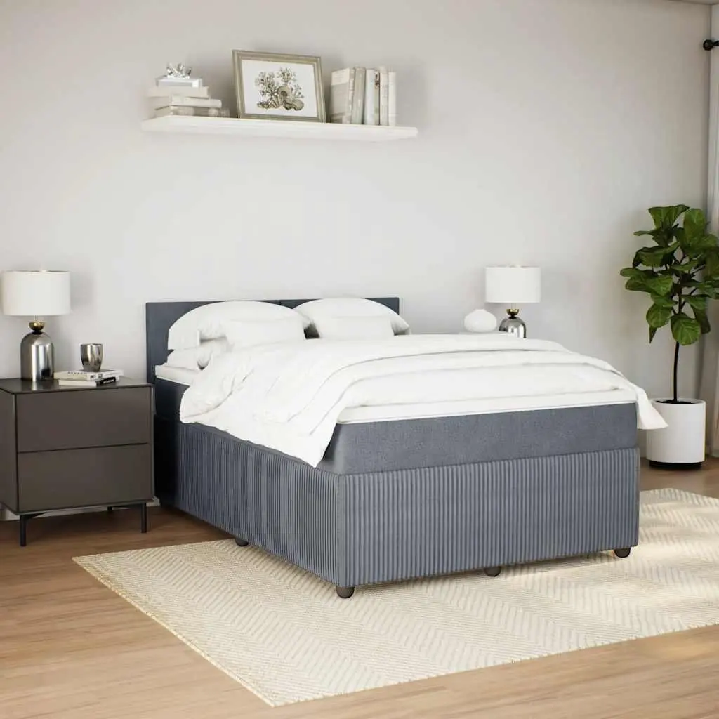 Queen Box Spring Bed with Pocket Mattress LED Lights Grey Velvet Upholstered