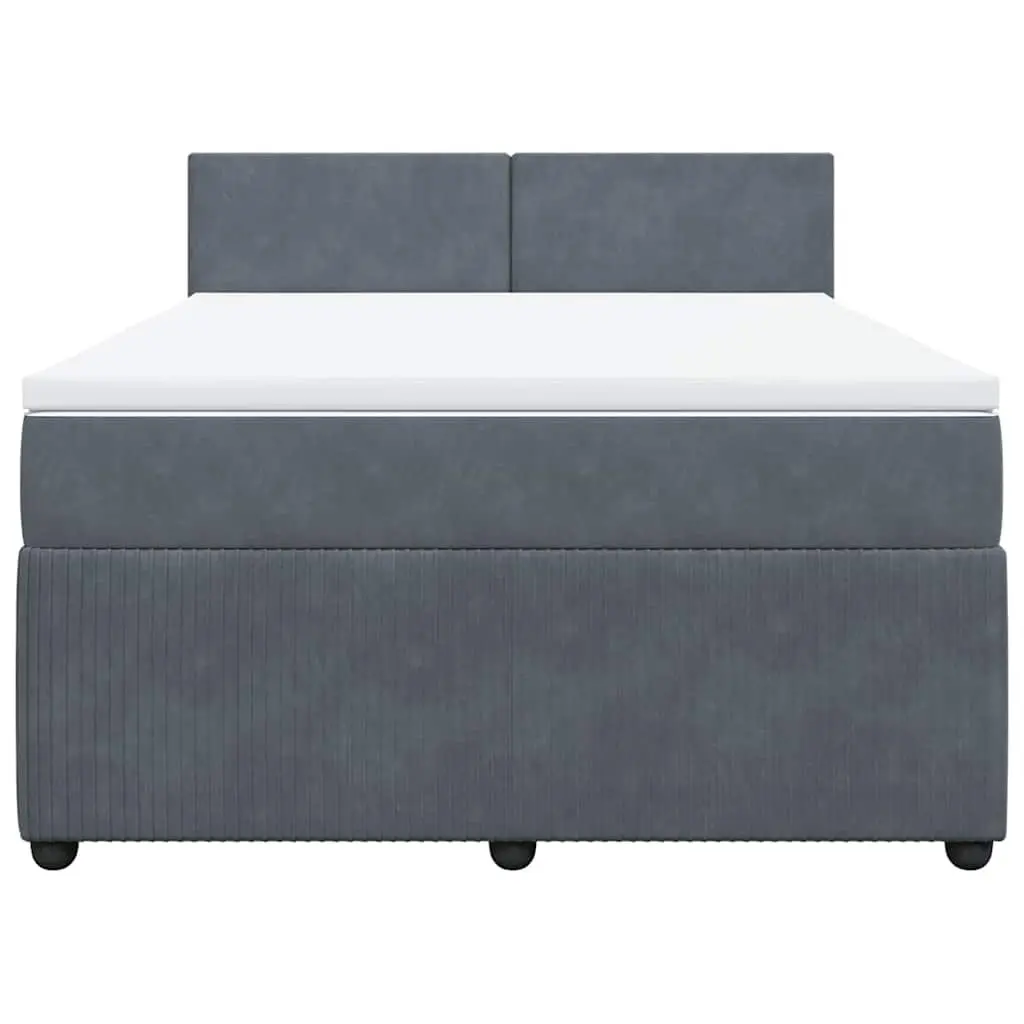 Queen Box Spring Bed with Pocket Mattress LED Lights Grey Velvet Upholstered
