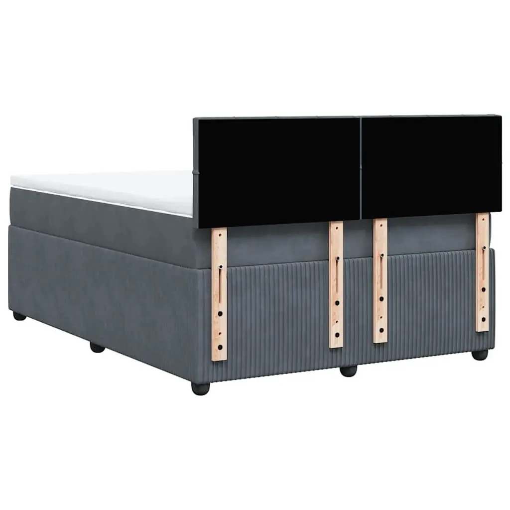 Queen Bed with Velvet Upholstery LED Lighting Pocket Spring Mattress Grey