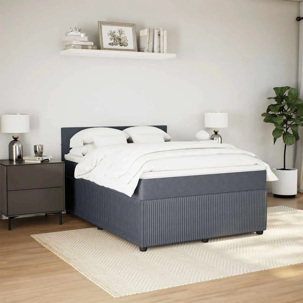 Queen Bed with Velvet Upholstery LED Lighting Pocket Spring Mattress Grey