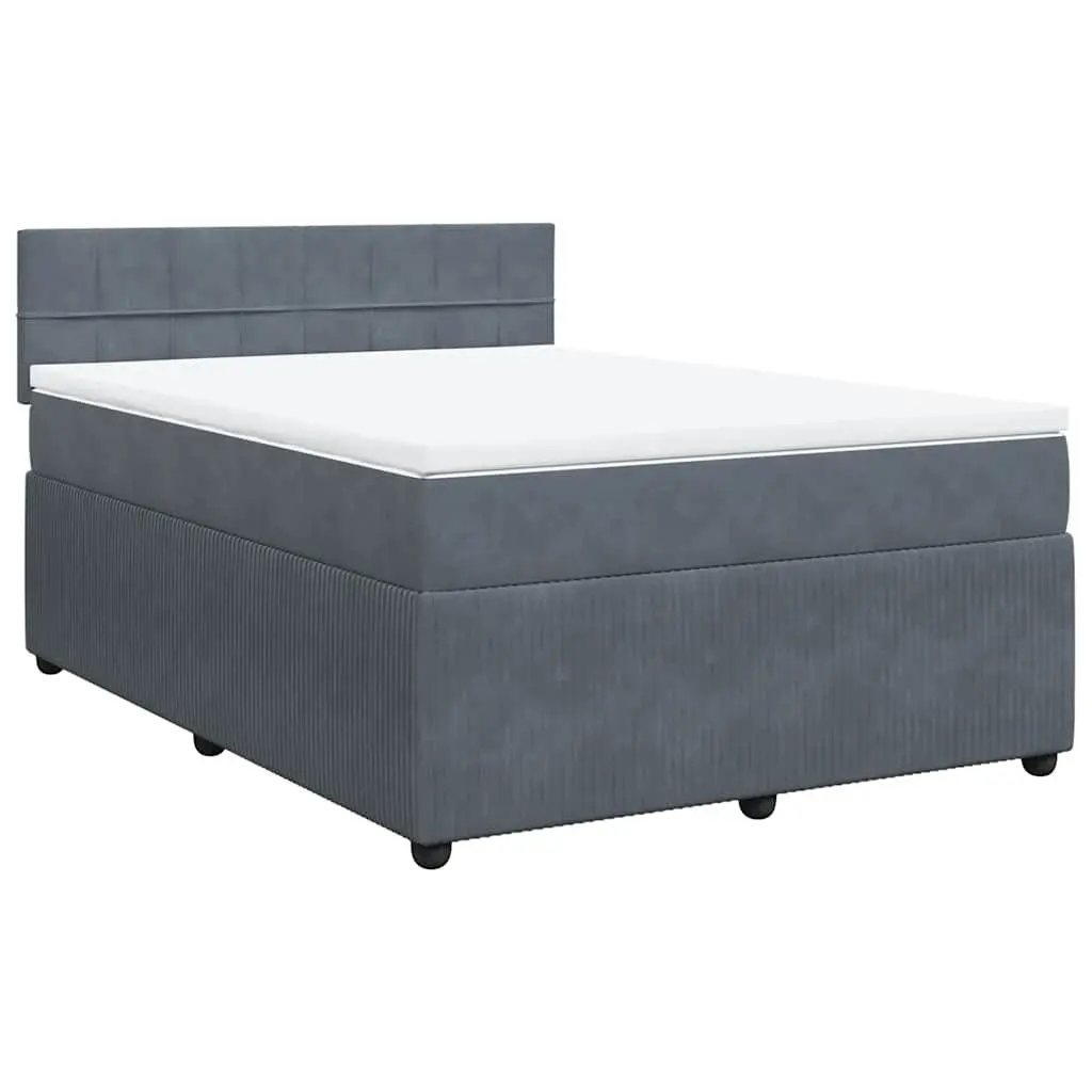 Queen Bed with Velvet Upholstery LED Lighting Pocket Spring Mattress Grey