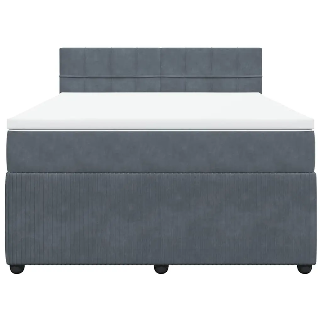 Queen Bed with Velvet Upholstery LED Lighting Pocket Spring Mattress Grey