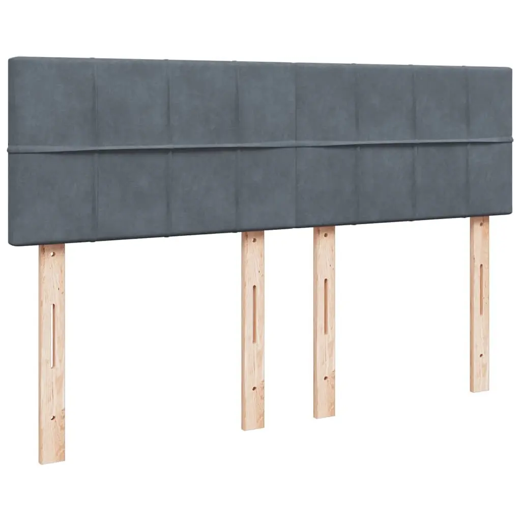 Queen Bed with Velvet Upholstery LED Lighting Pocket Spring Mattress Grey