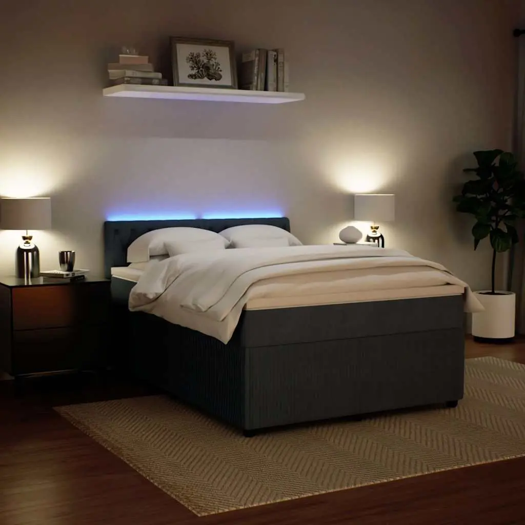 Queen Box Spring Bed with Pocket Spring Mattress LED Lights Grey Velvet