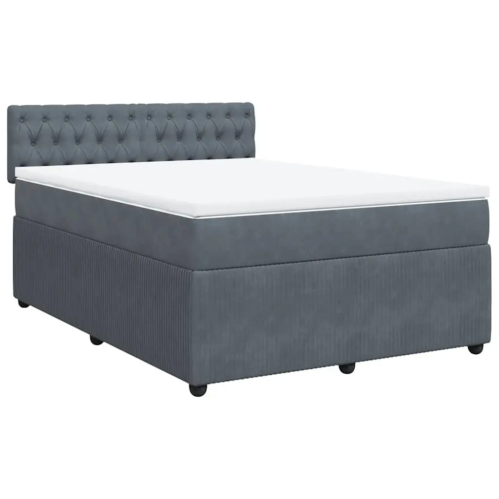 Queen Box Spring Bed with Pocket Spring Mattress LED Lights Grey Velvet