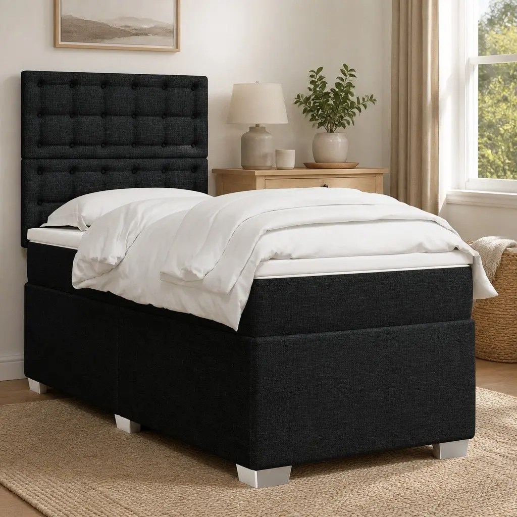 Box Spring Bed with Pocket Mattress for King Single Room Height-Adjustable Headboard