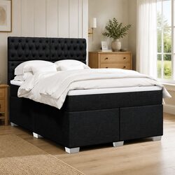 Queen Box Spring Bed with Pocket Sprung Mattress Black Fabric Adjustable