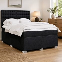 Queen Box Spring Bed with Pocket Sprung Mattress Black Fabric Headboard