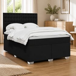 Double Box Spring Bed with Pocket Mattress Height-Adjustable Headboard Black