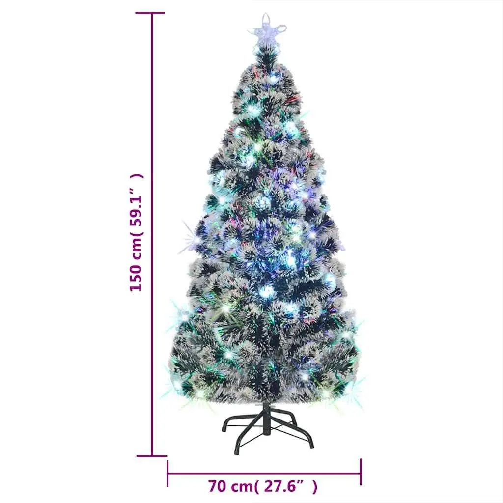 Pre-lit Artificial Christmas Tree 150cm Green White for Holiday Decoration
