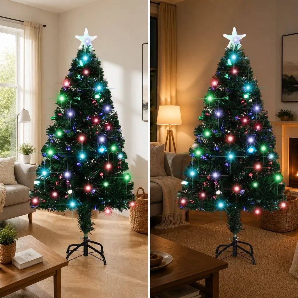 Pre-lit Artificial Christmas Tree Indoor Outdoor 120cm Green Fibre Optic LED