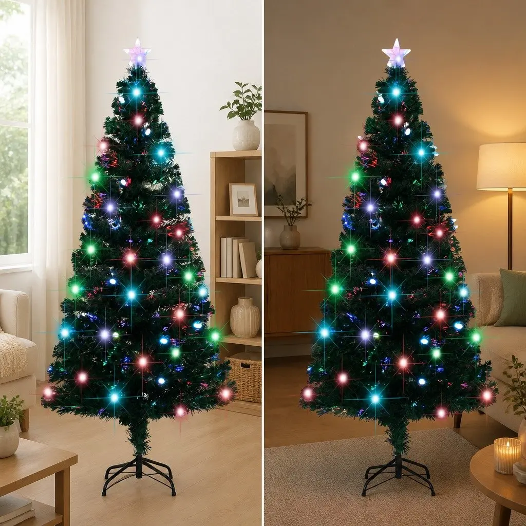 Pre-lit Artificial Christmas Tree Indoor Outdoor 150cm Green Fibre Optic LED Lights