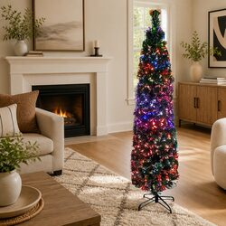 Artificial Slim Christmas Tree 180cm Black Fibre Optic LED Lights Holiday Decor