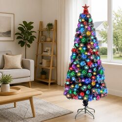 Artificial Pre-lit Christmas Tree White 180cm LED Fibre Optic Holiday Decoration